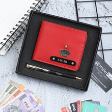 Load image into Gallery viewer, Personalized Leather Men's Wallet with name & Pen Set for Him