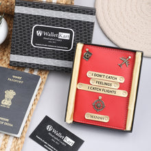 Load image into Gallery viewer, Personalized Leather Passport Cover with Name & Charm (I DONT CATCH FEELING I CATCH FLIGHTS)