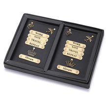Load image into Gallery viewer, Personalized Leather Couple Passport Cover with Name and Charm (WORK SAVE TRAVEL REPEAT)