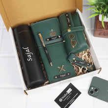 Load image into Gallery viewer, The Grand Leather Gift Set – Customized Wallet Pen Keychain Passport Cover And Eyewear case with Temperature Bottle