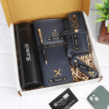 Load image into Gallery viewer, The Grand Leather Gift Set – Customized Wallet Pen Keychain Passport Cover And Eyewear case with Temperature Bottle