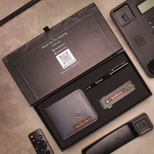 Load image into Gallery viewer, Stylish Genuine Leather Wallet Combo | Personalized Wallet + Pen + Keychain Combo Gift for Him