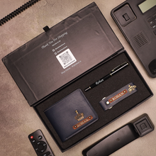 Load image into Gallery viewer, Stylish Genuine Leather Wallet Combo | Personalized Wallet + Pen + Keychain Combo Gift for Him