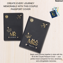 Load image into Gallery viewer, Personalized Leather Name Passport Cover Couple Combo with MR and MRS charm
