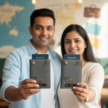 Load image into Gallery viewer, Personalized Leather Name Passport Cover Couple Combo with MR and MRS charm