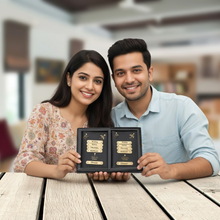 Load image into Gallery viewer, Personalized Leather Couple Passport Cover with Name and Charm (WORK SAVE TRAVEL REPEAT)