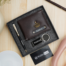 Load image into Gallery viewer, Personalised Leather Name Men's Wallet Keychain & Pen | Best Customised Gift Combo for Boyfriend Friend Husband Father & Son