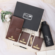 Load image into Gallery viewer, Personalized Leather Name Men's Card Holder Keychain Luggage Tag Travel Wallet Pen and H2GO Bottle