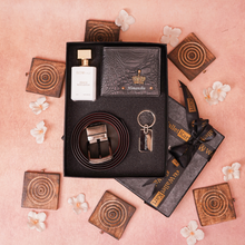 Load image into Gallery viewer, Personalized Crocodile Leather Name Men's Wallet Parfume and Belt and Keychain | Best Customized Gift Combo for Boyfriend Husband Father & Son