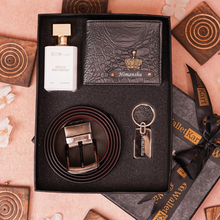 Load image into Gallery viewer, Personalized Croco Texture Men's Wallet Parfume and Belt and Keychain | Best Customized 4-IN-1 Gift Combo for Boyfriend Husband Father & Son on Birthday & Anniversary