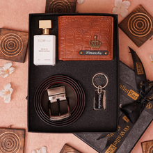 Load image into Gallery viewer, Personalized Croco Texture Men's Wallet Parfume and Belt and Keychain | Best Customized 4-IN-1 Gift Combo for Boyfriend Husband Father & Son on Birthday & Anniversary