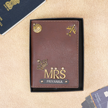 Load image into Gallery viewer, Personalized Leather Name MRS. Passport Cover with Charm
