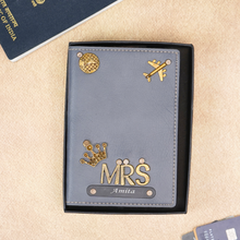 Load image into Gallery viewer, Personalized Leather Name MRS. Passport Cover with Charm