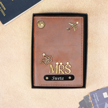 Load image into Gallery viewer, Personalized Leather Name MRS. Passport Cover with Charm