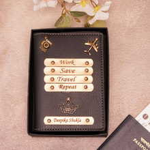 Load image into Gallery viewer, Personalized Leather Name Passport Cover with Charm For Women (WORK SAVE TRAVEL REPEAT)