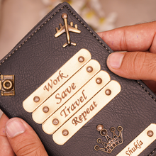 Load image into Gallery viewer, Personalized Leather Name Passport Cover with Charm For Women (WORK SAVE TRAVEL REPEAT)