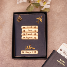 Load image into Gallery viewer, Personalized Leather Name Passport Cover with Charm For Women (WORK SAVE TRAVEL REPEAT)