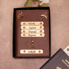 Load image into Gallery viewer, Personalized Leather Name Passport Cover with Charm For Women (WORK SAVE TRAVEL REPEAT)