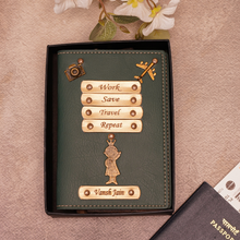 Load image into Gallery viewer, Personalized Leather Name Passport Cover with Charm For Women (WORK SAVE TRAVEL REPEAT)