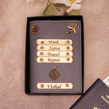 Load image into Gallery viewer, Personalized Leather Name Passport Cover with Charm For Women (WORK SAVE TRAVEL REPEAT)