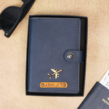 Load image into Gallery viewer, Elegant Leather Passport Cover with Magnetic hook – Customized with Charm & Name embossed on leather strip with hand tool (Handmade Passport Cover)