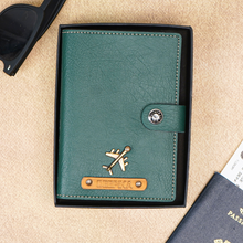 Load image into Gallery viewer, Elegant Leather Passport Cover with Magnetic hook – Customized with Charm & Name embossed on leather strip with hand tool (Handmade Passport Cover)