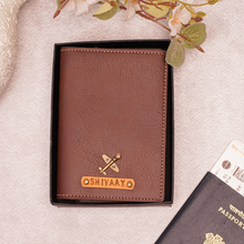 Load image into Gallery viewer, Elegant Personalized Passport Case with Name on leather strip with hand embossed