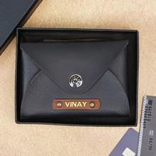 Load image into Gallery viewer, Personalised Vegan Leather Travel Card Holder for Men & Women – Custom Name, 6 Card Slots, Button Closure, Ultra-Slim (STYLE ID#39 )