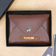 Load image into Gallery viewer, Personalised Vegan Leather Travel Card Holder for Men & Women – Custom Name, 6 Card Slots, Button Closure, Ultra-Slim (STYLE ID#39 )