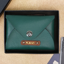 Load image into Gallery viewer, Personalised Vegan Leather Travel Card Holder for Men & Women – Custom Name, 6 Card Slots, Button Closure, Ultra-Slim (STYLE ID#39 )