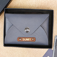 Load image into Gallery viewer, Personalised Vegan Leather Travel Card Holder for Men & Women – Custom Name, 6 Card Slots, Button Closure, Ultra-Slim (STYLE ID#39 )