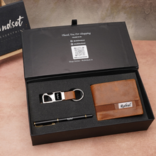Load image into Gallery viewer, Customised Genuine Leather Men’s Wallet & Metal Keychain & Pen – (STYLE ID #32)
