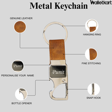 Load image into Gallery viewer, Customised Name Engraved Genuine Leather Men’s Wallet & Metal Snaphook Keychain – Personalised (2-IN-1 Gift Combo) for Boyfriend Husband on Birthday & Anniversary (STYLE ID #15)