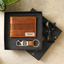 Load image into Gallery viewer, Custom Genuine Leather Men’s Wallet & Metal Snaphook Keychain – Personalised Gift for Him (STYLE ID #15)