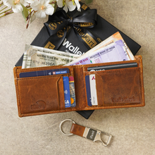 Load image into Gallery viewer, Custom Genuine Leather Men’s Wallet & Metal Snaphook Keychain – Personalised Gift for Him (STYLE ID #15)