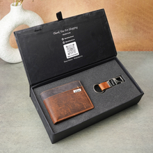 Load image into Gallery viewer, Custom Engraved Handcrafted Genuine Leather Men’s Wallet and Metal Keychain | Elegant Gift Choice for Boyfriend Friend Husband Father & Son (STYLE ID #24)