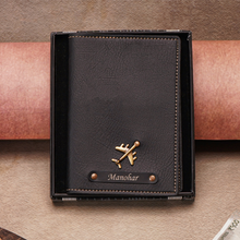 Load image into Gallery viewer, Customizable Leather Passport Cover Featuring Name & Charm on black metal strip