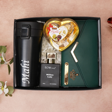 Load image into Gallery viewer, Romantic 4-in-1 Gift Box for Girlfriend | Wife – Personalised Name Clutch, Perfume, Travel Mug & Chocolates for birthday & anniversary
