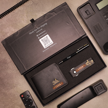 Load image into Gallery viewer, Stylish Genuine Leather Wallet Combo | Personalized Wallet + Pen + Keychain Combo Gift for Him