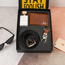 Load image into Gallery viewer, Personalized Leather Name Men's Wallet and Parfume and Belt and Pen | Best Customized Gift Combo for Boyfriend Husband Father & Son (