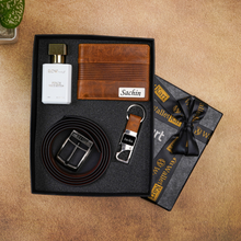 Load image into Gallery viewer, Personalised Name Engraved RFID Protected Genuine Leather Men’s Wallet 4 in 1 Gift Combo for Husband Boyfriend ON Birthday & Anniversary (STYLE ID #15)