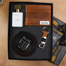 Load image into Gallery viewer, Personalised Name Engraved RFID Protected Genuine Leather Men’s Wallet 4 in 1 Gift Combo for Husband Boyfriend ON Birthday & Anniversary (STYLE ID #15)