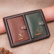 Load image into Gallery viewer, Premium Couple Passport Cover Gift Set – Personalized with Name & Charm on Leather Strip with Golden Foil