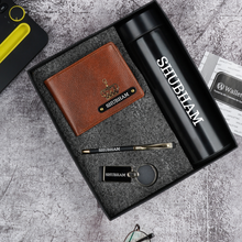 Load image into Gallery viewer, Personalised Leather Name Men's Wallet Keychain Pen & Bottle | Best Customised Gift Combo for Boyfriend Friend Husband Father & Son