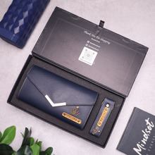 Load image into Gallery viewer, Customized Clutch & Keychain Combo | Custom Gift Box for Girlfriend | Engraved Leather Wallet for Her | Personalized Wallet Gift Set