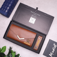 Load image into Gallery viewer, Customized Clutch & Keychain Combo | Custom Gift Box for Girlfriend | Engraved Leather Wallet for Her | Personalized Wallet Gift Set