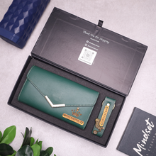 Load image into Gallery viewer, Customized Clutch & Keychain Combo | Custom Gift Box for Girlfriend | Engraved Leather Wallet for Her | Personalized Wallet Gift Set