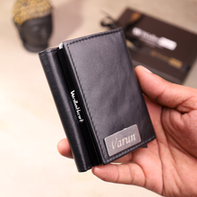 Load image into Gallery viewer, Personalized Genuine Leather Name Men's RFID Protected Smart Metal Card Holder (STYLE ID #20)
