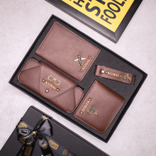 Load image into Gallery viewer, Customized Leather Men's Wallet Keychain Passport cover And Eyewear case with Name and Charm