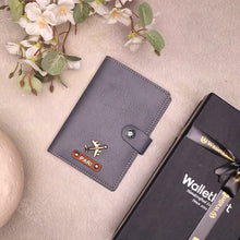 Load image into Gallery viewer, Premium Couple Passport Cover Gift Set – Personalized with Name & Charm on Leather Strip with Golden Foil